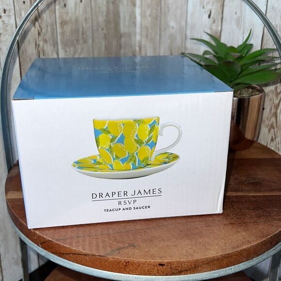NWT DRAPER JAMES RSVP Lemons Boxed Teacup & Saucer Mother’s Day Gift Wife Tea - Picture 3 of 9